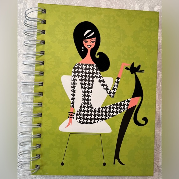 Journal Notebook Spiral Bound with Fashion Illustration Lady with Cat in Felt - Picture 1 of 4